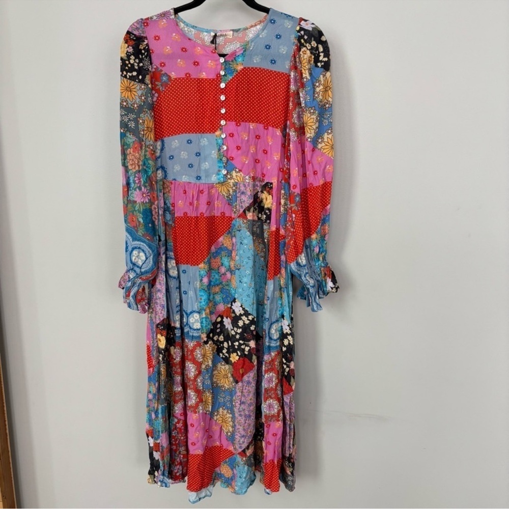 NWT Spell Cha Cha Bobo Patchwork Print Peasant Midi Dress